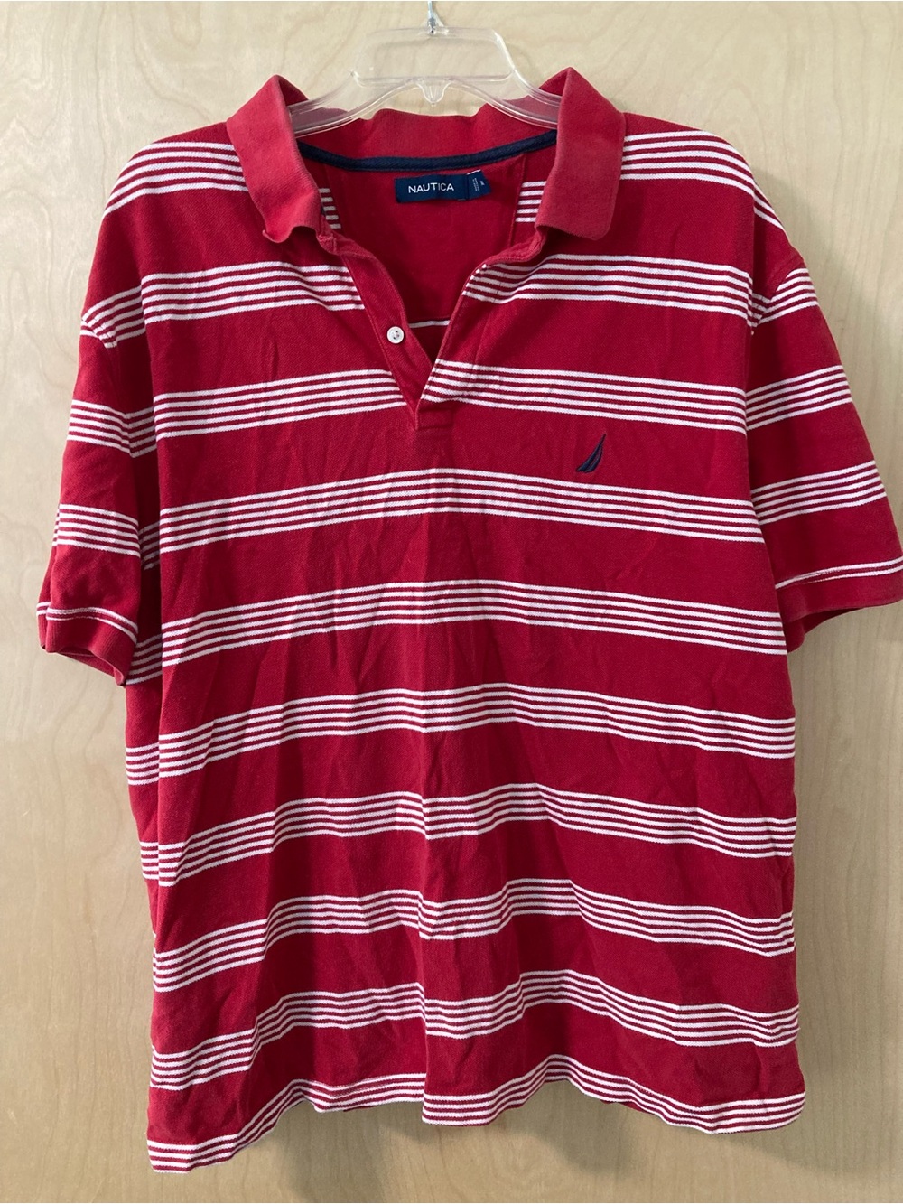 Nautica Red Short-Sleeve Polo with White Stripes & Embroidered Logo Men’s Sz 2XL